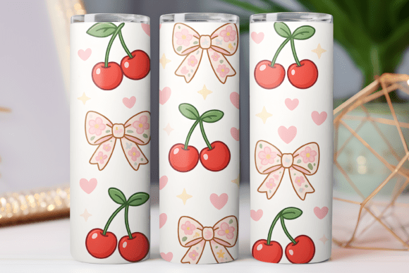 Cherry Bow Tumbler Wrap Graphics & Design