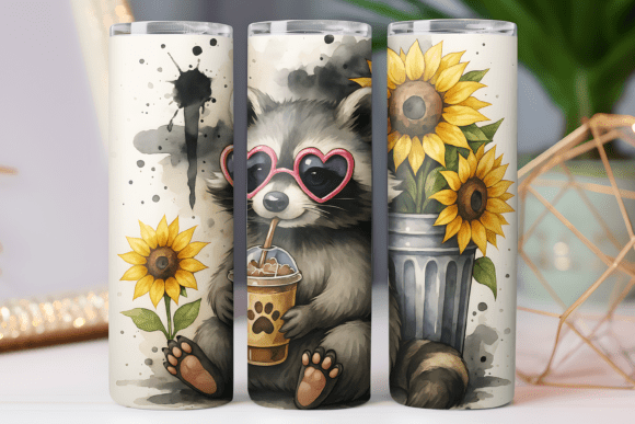 Coffee Lover Raccoon Tumbler Wrap 20oz Graphics for Tumbler Wraps