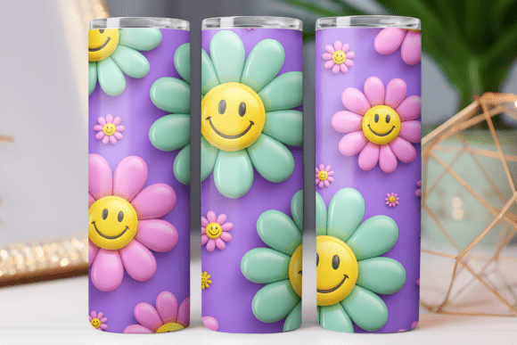 Daisy Retro Floral Tumbler Graphics for Tumbler Wraps