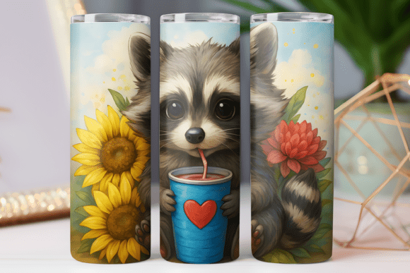 Flower Raccoon Tumbler Wrap 20oz Skinny