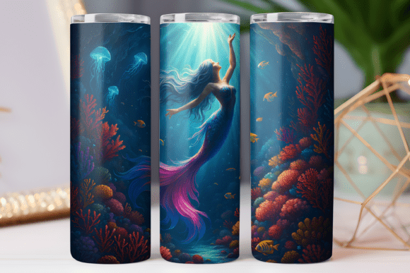 Mermaid Tumbler Wrap 20oz Skinny Png Art Graphics Tumbler Wraps