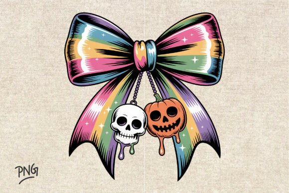 Pumpkin Bow PNG Iridescent Halloween Graphics & T-Shirt Designs